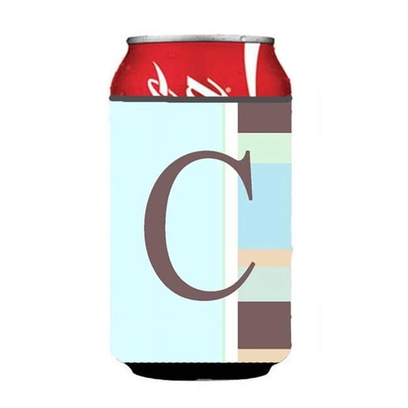 Letter C Initial Monogram - Blue Stripes Can or Bottle  Hugger
