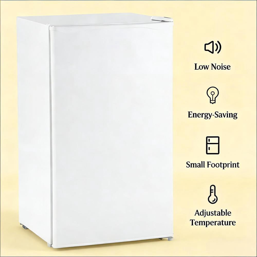 Portable Mini Fridge with Freezer, 3.2 Cu.Ft Compact Refrigerator with Mechanical Thermostat, Adjustable Shelves & Reversible Door for Bedroom, Dorm, Office