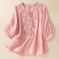 thumbnail image 2 of JGGSPWM Women's Stylish Cotton Linen Summer Blouse with Embroidery and V-Neck Design Pink XL, 2 of 8