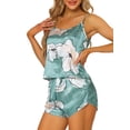 thumbnail image 4 of Unique Bargains Pyjama en Satin pour Femmes Ensemble de Détente Floral avec Short Vert m, 4 of 5