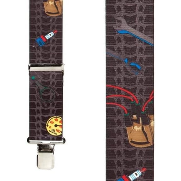 Suspender Store Novelty Mechanic Design Suspenders - 2-Inch Wide Elastic - X-Back - Clip - 3 Sizes