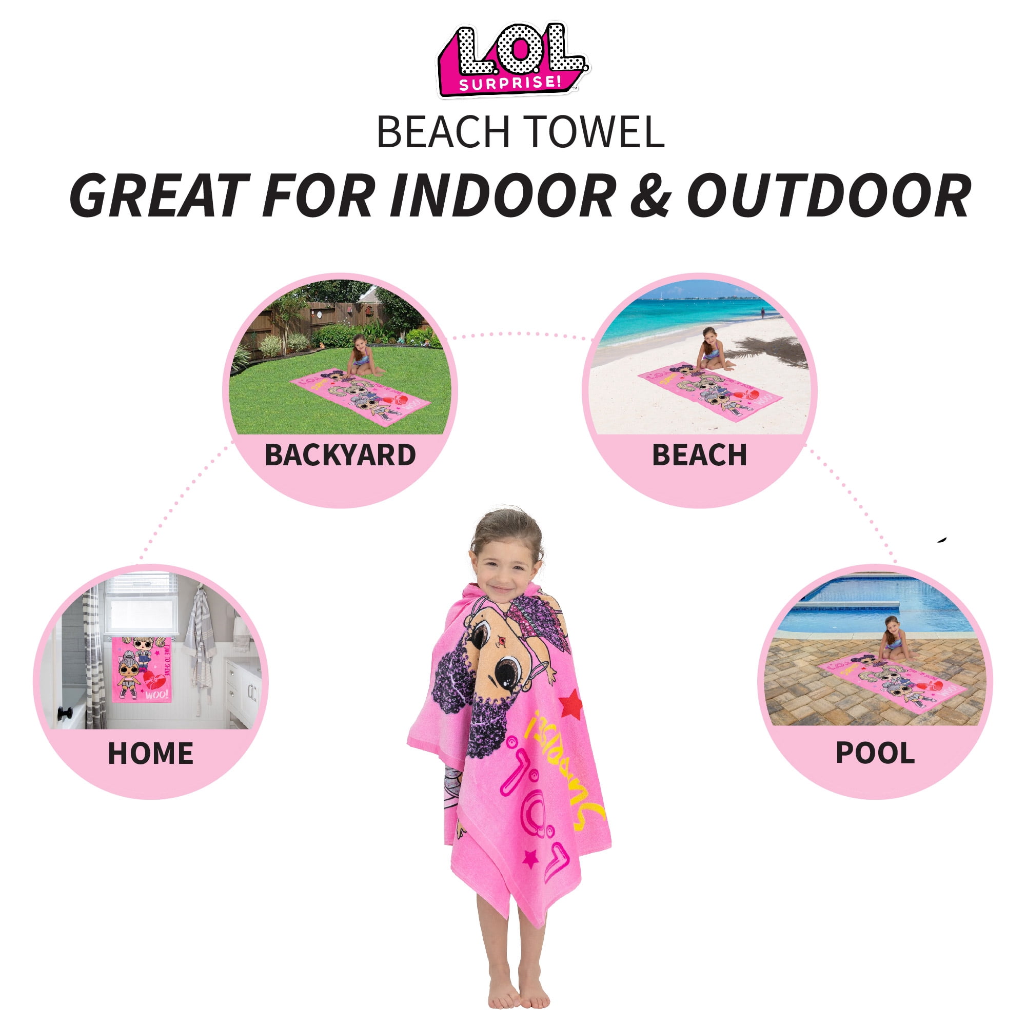 L.O.L. Surprise! Kids Super Soft Cotton Beach and Bath Towel, 28” x 58” , Pink