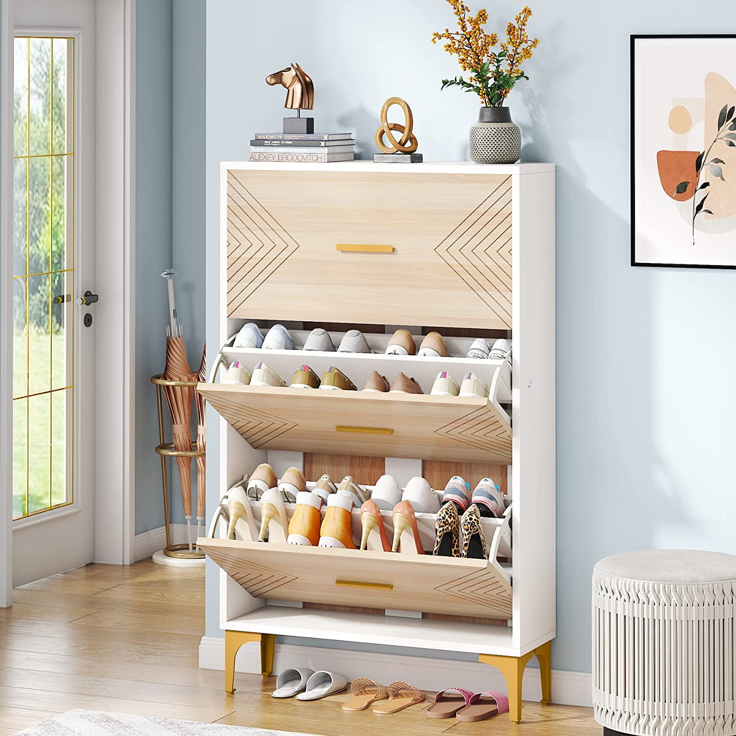 Tribesigns Shoe Cabinet, Elegant Shoe Organizer with Flip Drawers