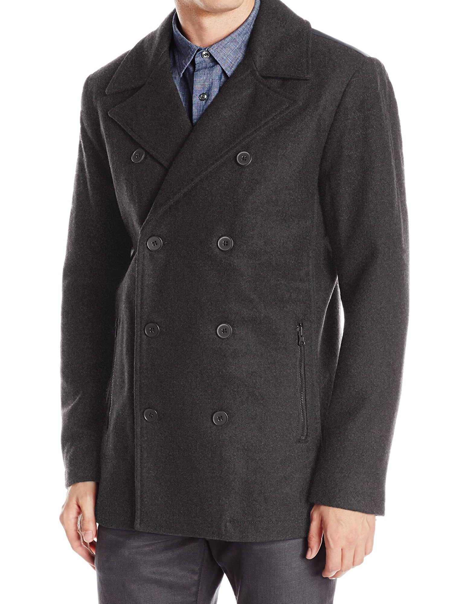 Kenneth Cole Reaction Men's Faux Leather Trim Pea Coat,Size M, MSRP ...