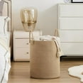 thumbnail image 3 of Large Woven Laundry Basket with Handles - Organize Toys, Towels and Clothes in Bedroom, Kids Room, Living Room -Easy To Carry, Foldable, White and Jute, 3 of 6