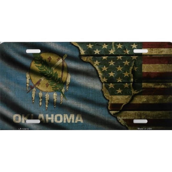 212 Main LP-12415 6 x 12 in. Oklahoma & American Flag Metal License Plate