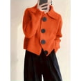 thumbnail image 6 of Women Open Front Knit Sweater Long Sleeve Cardigan Sweater Casual Loose Button Lapel Cardigan Coat Orange-Red XXL, 6 of 8