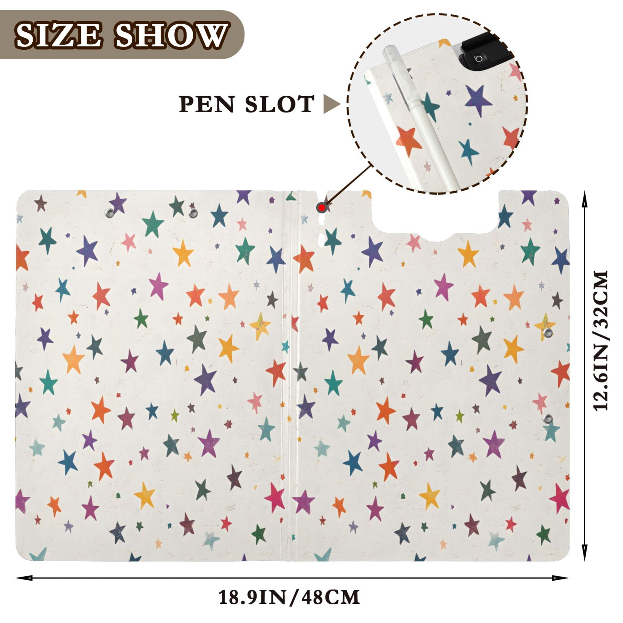 FORMRS A4 Clipboard Folder with Pen Holder Horizontal Foldable School Office Binder, Beige Stars