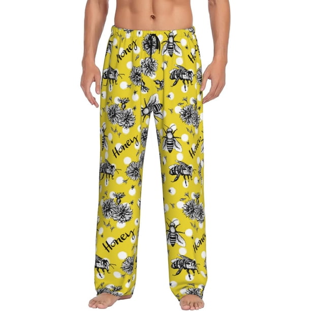 Fotbe Honeybee Pantalones de Pijama para Hombre, Pantalones de Dormir, Pantalones de Casa con Cintura Ajustable y Bolsillos-Large