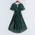 thumbnail image 6 of Women's Summer Floral Boho Dress Wrap V Neck Short Sleeve Chiffon Tie Waist Ruffle A-Line Flowy Maxi Wedding Guest Dresses Dark Green L, 6 of 7