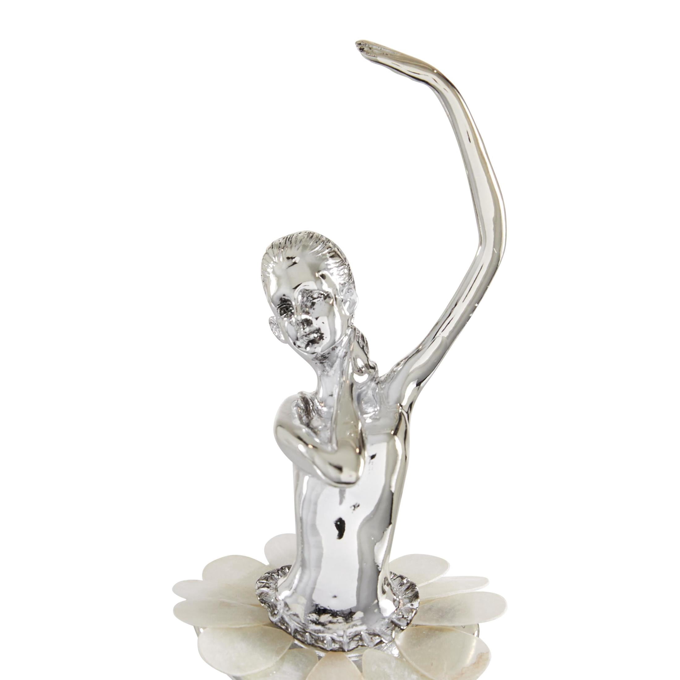 12", 12", 11"H Silver Polystone Dancer Sculpture with Capiz Inlay, by DecMode (3 Count)