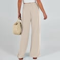 thumbnail image 4 of Pantalones anchos para mujer - Cintura ajustable, nudo fluido, corte holgado informal con bolsillos, pantalones de playa de lino para todas las estaciones, 4 of 4