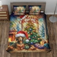 thumbnail image 2 of Merry Christmas Dachshund Santa Hat Xmas Tree Winter Holiday Quilt Bedding Set Wiener Dog Lover Gifts Idea 1 Blanket Bed Cover 2 Pillowcases - 01013, 2 of 5