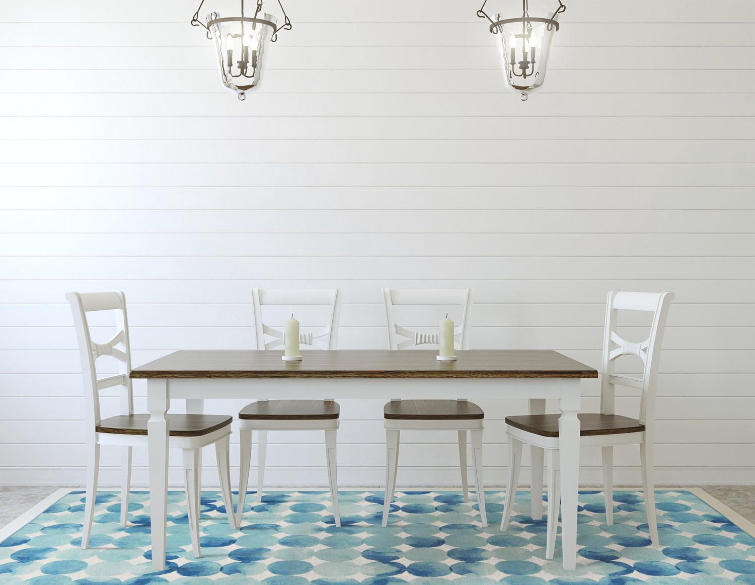 Outdoor Washable Lakeland Blue & Ivory 7' x 9' Area Rug