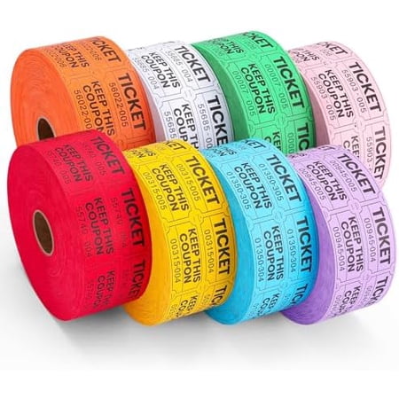 8000 Pairs Raffle Tickets, 50/50 Double Raffle Tickets Rolls, 8 Colors 1000 Tickets per Roll for Events,Concert, Carnival Tickets, Drawings, Fundraisers, Drink Tickets$$Office