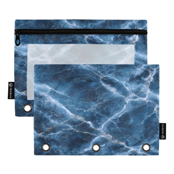 2 Pack 3 Ring Binder Pouch with Clear PVC Window Water Resistant Zipper Pencil Pouch Oceanic Gilded Strata Binder Pocket for Classroom Office Home Stationery Organization