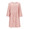 thumbnail image 4 of Taylonsss Womens Casual Batwing 3/4 Sleeve Solid Color Tiered Cake Round Neck Dress, 4 of 6