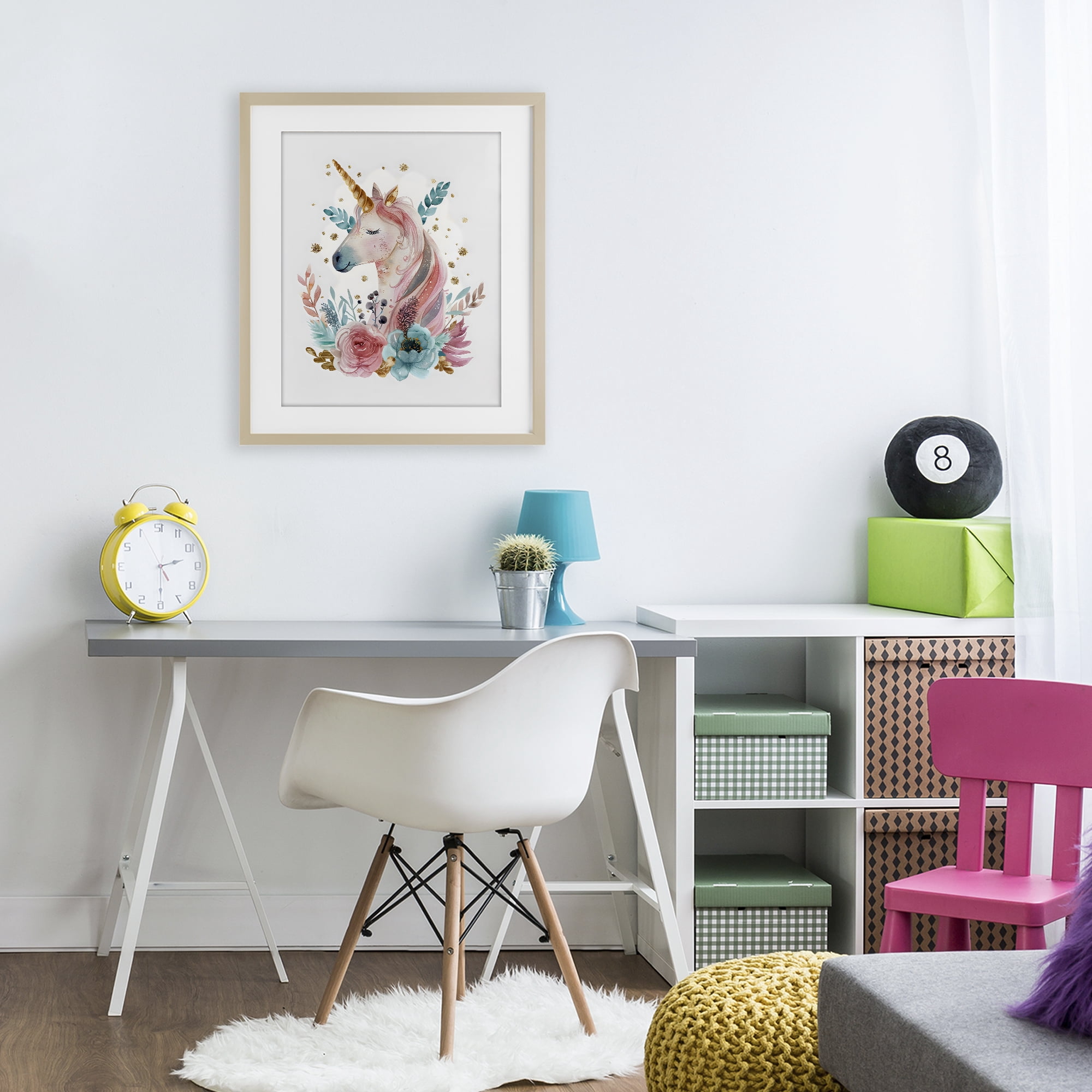 Stupell Industries Floral Unicorn with Gold Details Birch Framed Print Under Glass, design by LSR Design Studio