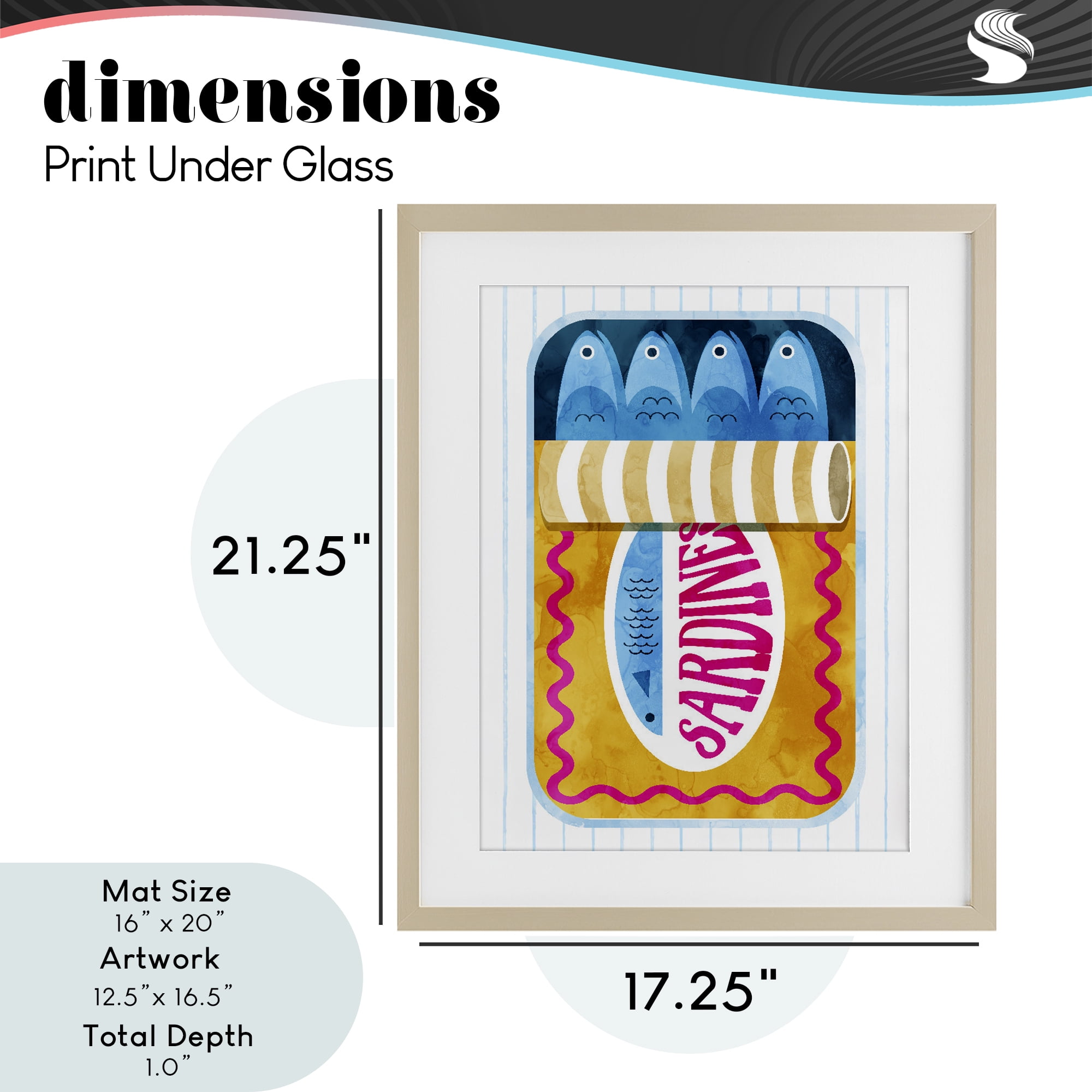 Yellow Sardine Tin over Stripes Birch Framed Print Under Glass, design by Daphne Polselli
