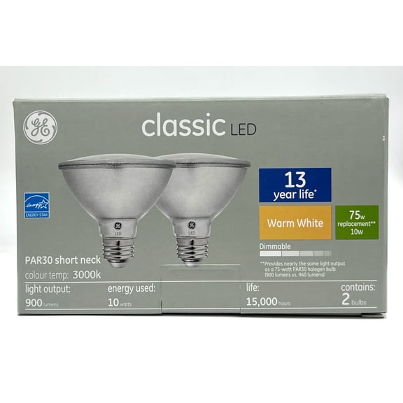 GE classic LED PAR30 Shortneck, 10 watt, 900 lumen, 3000K warm white, Dimmable