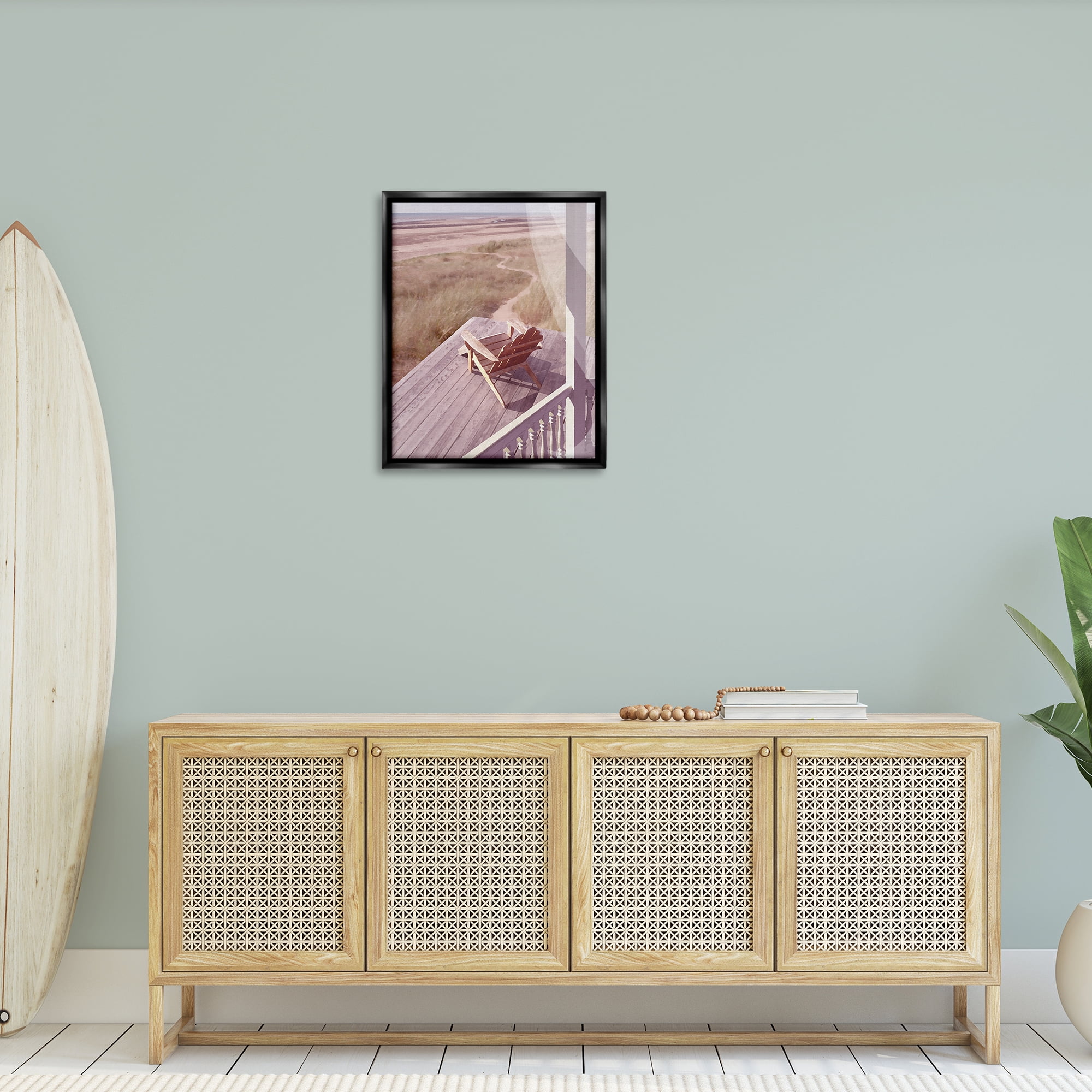 Stupell Industries Hamptons Beach Porch Landscape Painting Black Floater Framed Canvas Art Print Wall Art, 25 x 31