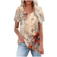 thumbnail image 2 of ALLLIST Tops for Women Pleated V Neck Short Sleeve Blouse Floral New Yellow Tunic Clothing for Women, 2 of 4