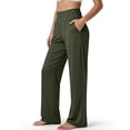 thumbnail image 5 of Stretch Womens Wide Leg Sweatpants Petite High Waist Soft Athletic Pants Lightweight Workout Lounge Pants for Yoga Gym Running Pull On Pants Army Green 2XL, 5 of 5