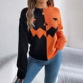 thumbnail image 4 of Halloween Sweaters for Women Pumpkin Sweater Crew Neck Color Block Long Sleeve Pullover Tops Fall Winter Clothes #04 Orange Size M, 4 of 4