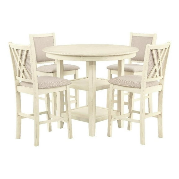 Pemberly Row 5PC Round Wood Counter Set with 4 Chairs in Bisque Beige