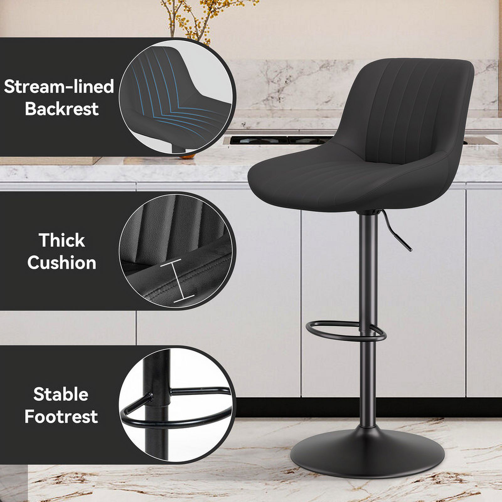 Hawsaiy Adjustable Bar Stools Set of 4, Swivel Counter Height Bar Chairs with Back, Modern Technical Fabric Barstools for Kitchen Island & Home, Black