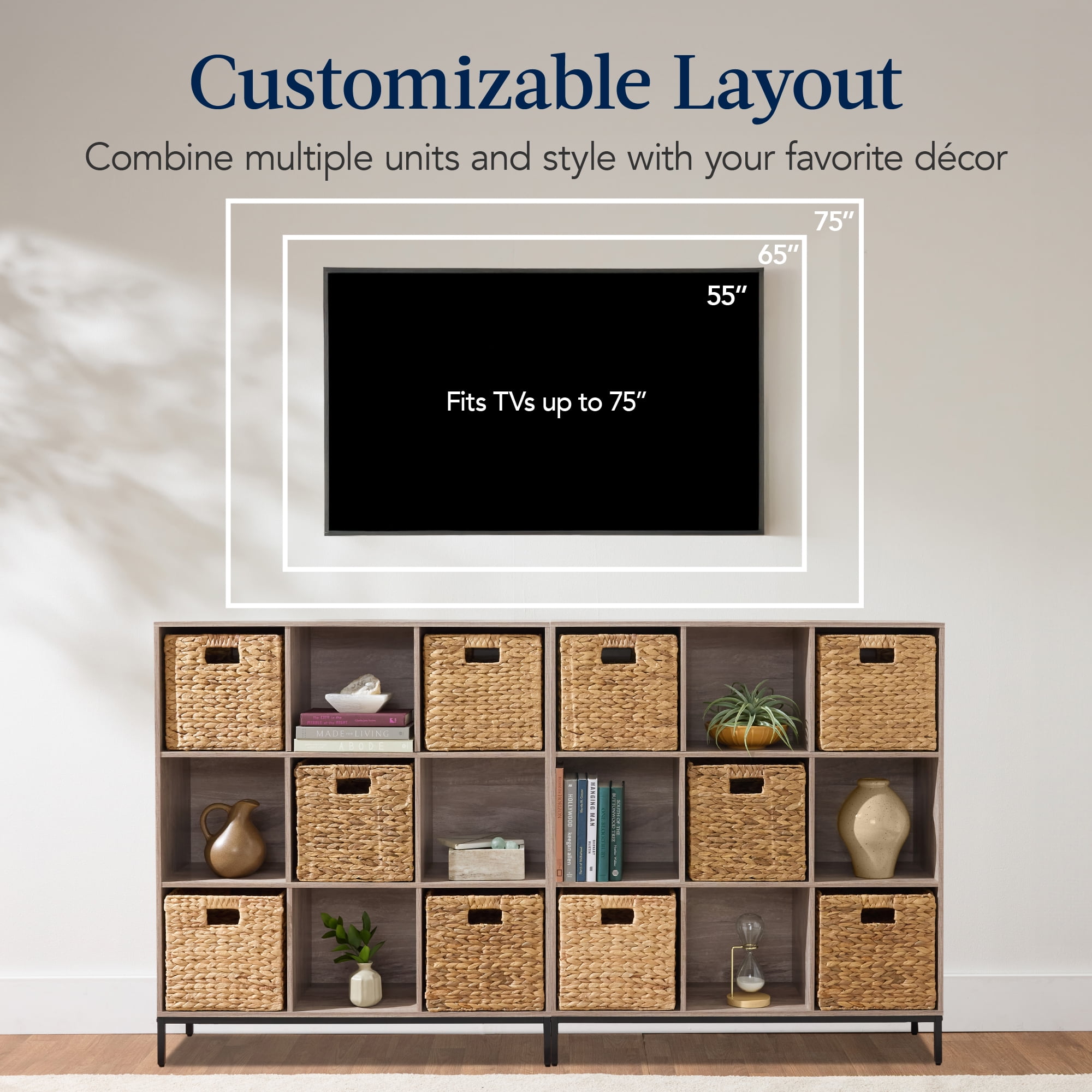 Best Choice Products Elevated 9-Cube Storage Organizer, 11in Shelf, Bookcase, Display Shelf, w/ Metal Legs  Greige
