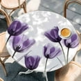 thumbnail image 3 of Purple Tulip Floral Fitted Tablecloth with Elastic Edged, Round Table Cloth for Dining Table, Pastel Country White Wildflower Waterproof Oil Proof Table Cover for Indoor Outdoor 36"-44", 3 of 9