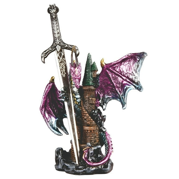 FC Design 5"H Purple Dragon with Sword Embracing Castle Figurine Statue Sculpture Ornament Decoration Home/Room Decor and Unique Gift Ideas for Housewarming, Holidays and Birthdays