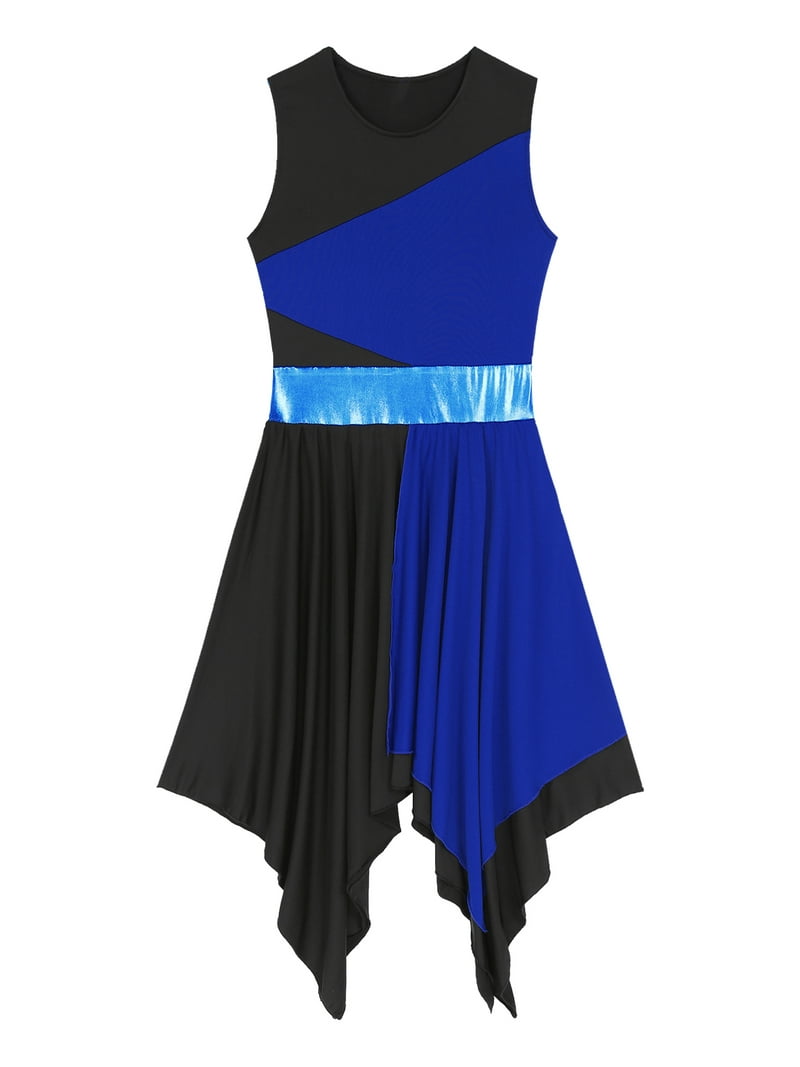 Women's Metallic Color Block Ballet Dress - Sleeveless Asymmetrical Worship Dance Dress