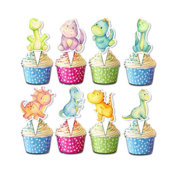 Cupcake Toppers PC con diseño de dinosaurio, 24 unidades, para fiesta de cumpleaños infantil