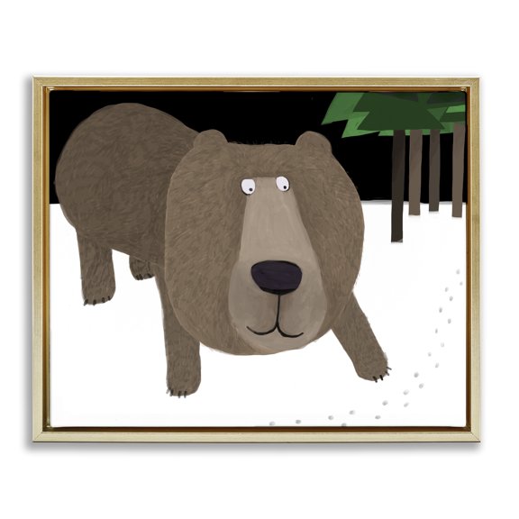 Stupell Industries Cottage Happy Winter Bear Paw Prints Gold Floating Frame Canvas Art, 31 x 25, by Carla Daly