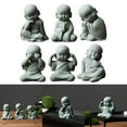thumbnail image 3 of Lanfini Sandstone Resin Small Buddha Monk Figurine Garden Decor Statue See No Evil Hear No Evil Speak No Evil Lawn Ornament Outdoor Yard Decoration, 3 of 6