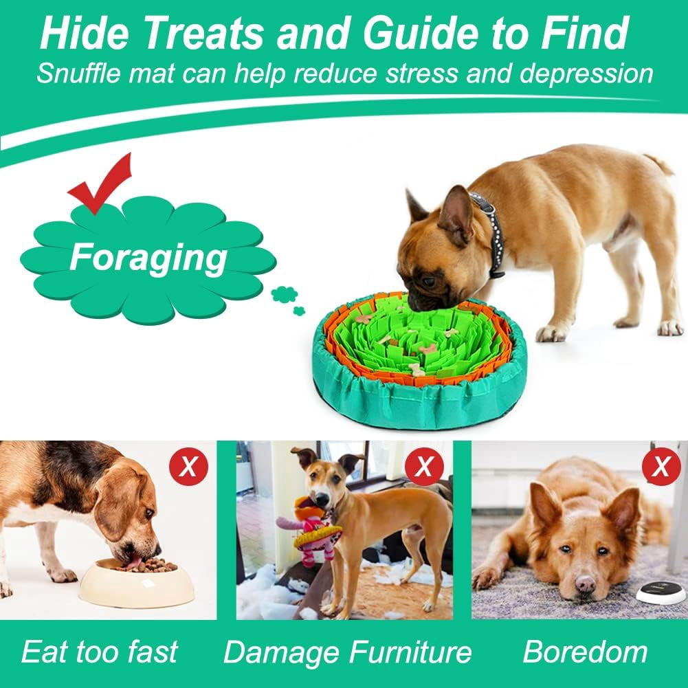 Snuffle Mat for Dogs, Interactive Dog Enrichment Toys for Boredom and Mental Stimulation, Adjustable Puzzle Toys Sniff Mat for Slow Eating and Stress Relief (Green & Orange)