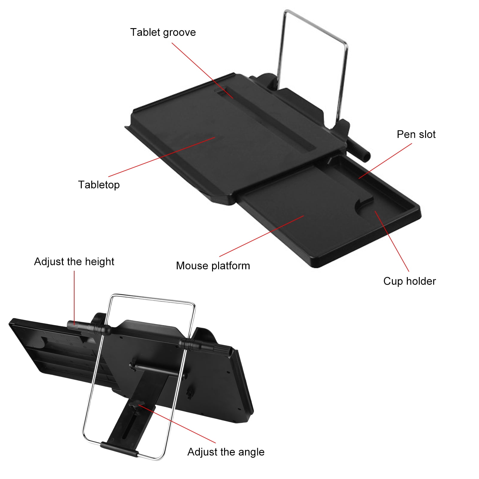 CACAGOO 2 In 1 Car Steering Wheel Tray/Back Seat Headrest Tray For Eating Food Drink And Writing Laptop Work, Black Car Desk