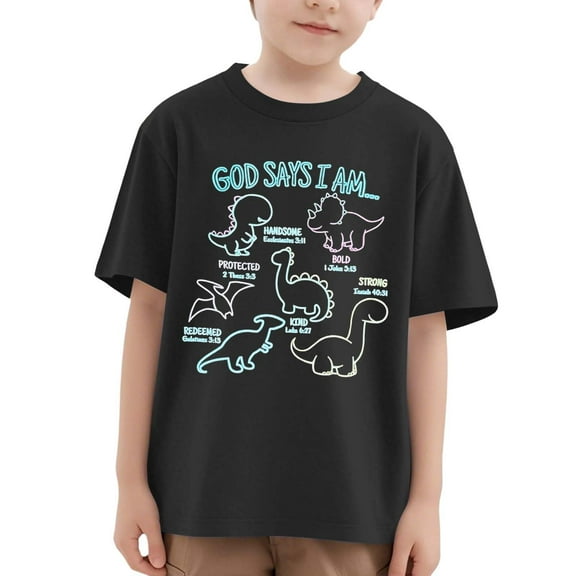 Tisuna Pullover Tops For Kids Child Dinosaur Print Short Sleeve Crew Neck Shirt Fashion Lightweight Boys Girls Summer Tees Black Size 4-5 Years