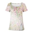 thumbnail image 4 of Taqqpue Womens Tunic Tops Square Neck Side Split Button T Shirts Casual Short Sleeve Floral Print Summer Tees Comfortable Tunic Shirts Flare Blouses Tops for Women, 4 of 5