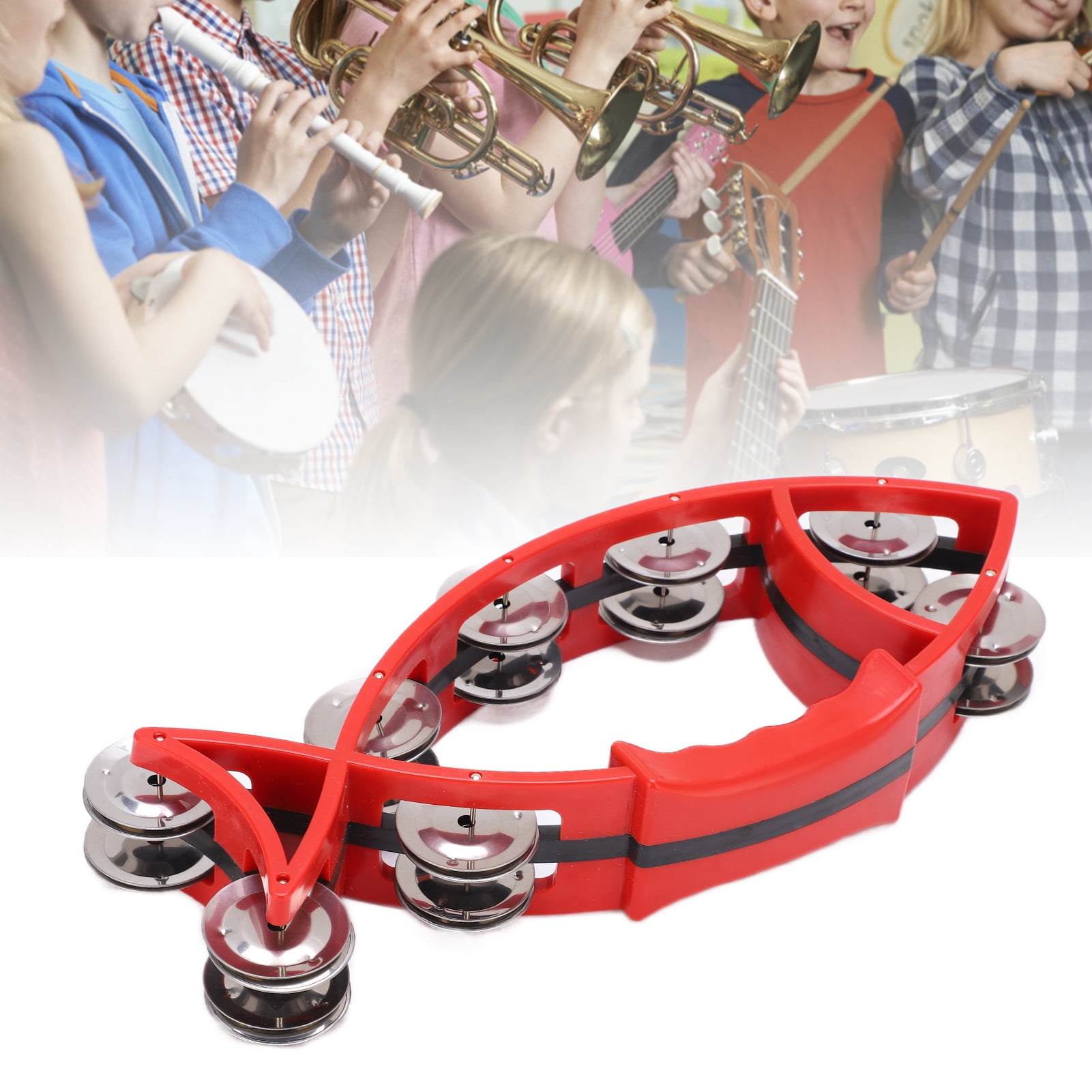 Tambourine, Fish Shaped Tambourines Instrument Mini For Gift For Party Red