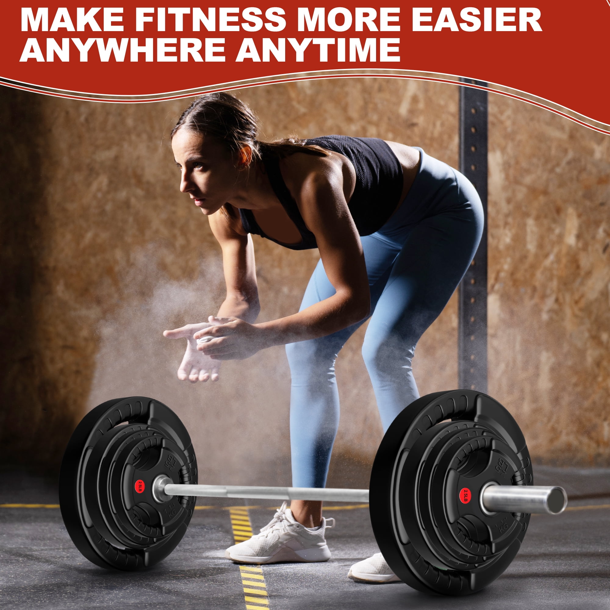 FlexWave Olympic Weight Plate Set 85LB–135LB, 2-Inch Rubber Coated Cast Iron Plates for Barbell, Home Gym Strength Training
