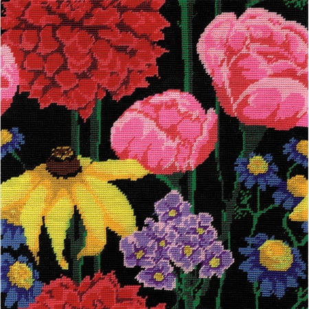 Midnight Floral Needlepoint Kit, 12" x 12" Stitched In Acrylic Yarn