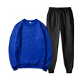thumbnail image 5 of Women's Two-Piece Casual Suit, Solid Color Fleece-Lined Suit with Contrast Colors, Sweatpants with Pockets, Fashionable and Warm Outfit,Blue,L, 5 of 6