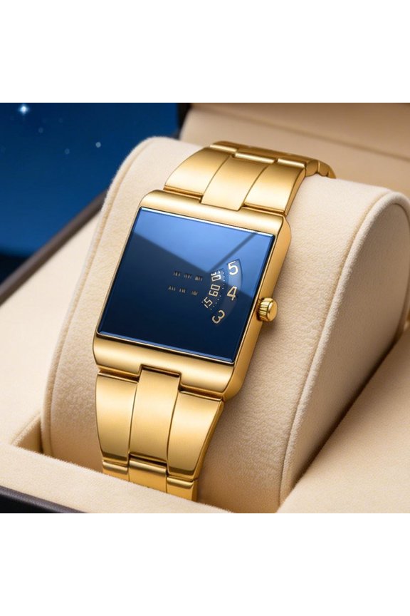 Square watch for men, fashionable quartz wristwatch, trendy business calendar waterproof watch