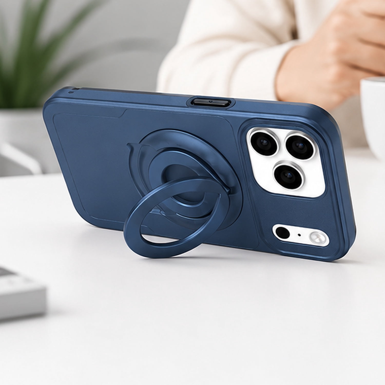 Stylish Ring Stand Case & Camera Lens Sliding Case for iPhone 17 Pro Max - Blue