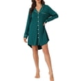 thumbnail image 1 of INSPIRE CHIC Chemise de Nuit à Manches Longues pour Femme, Col à Revers Cranté, Boutonnée, L Vert Foncé, 1 of 6