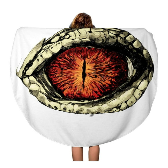 NUDECOR 60 inch Round Beach Towel Blanket Eye of Crocodile Reptile Closeup Sketch Graphics Colored Drawing Travel Circle Circular Towels Mat Tapestry Beach Throw