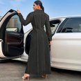 thumbnail image 4 of Women Long Sleeve Denim Maxi Dress Lapel Collar Button Front Slim Fit Long Dresses for Fall Winter Evening Party Daily Outing, 4 of 5